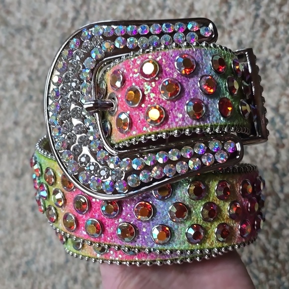 Rainbow Sparkly Glitter Western Rhinestone Belt New Large 50" Men Women - Picture 2 of 6